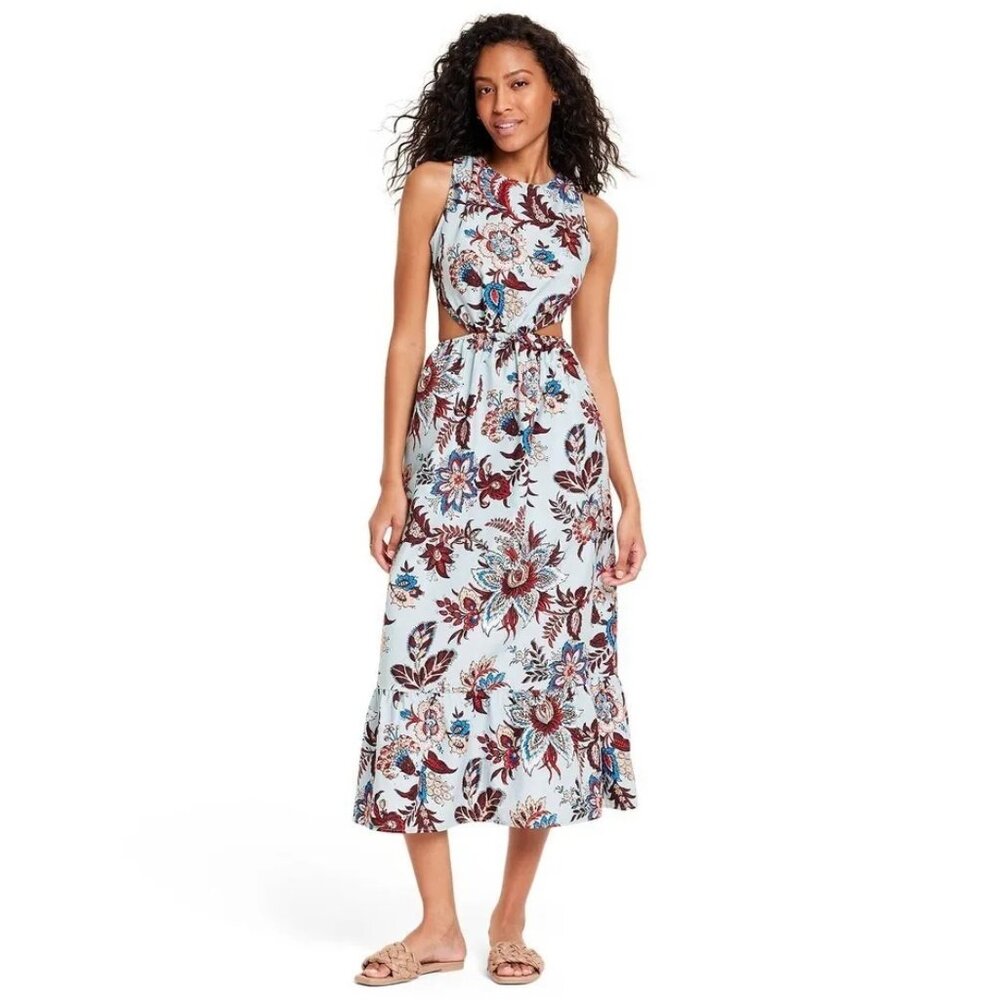 Rhode x Target Blue Floral Cutout Midi Dress